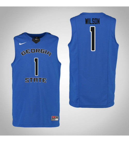 Georgia State Panthers 1 Damon Wilson College Basketball Jersey Blue stitched retro jersey