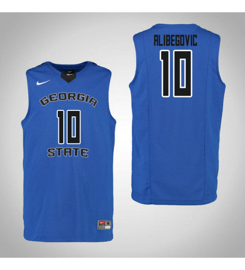 Georgia State Panthers 10 Denis Alibegovic College Basketball Jersey Blue stitched retro jersey