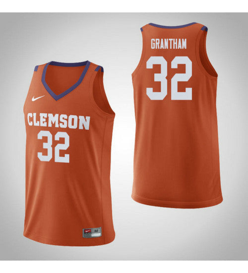 Clemson Tigers 32 Donte Grantham College Basketball Jersey Orange stitched basketball jersey for game day fanwear