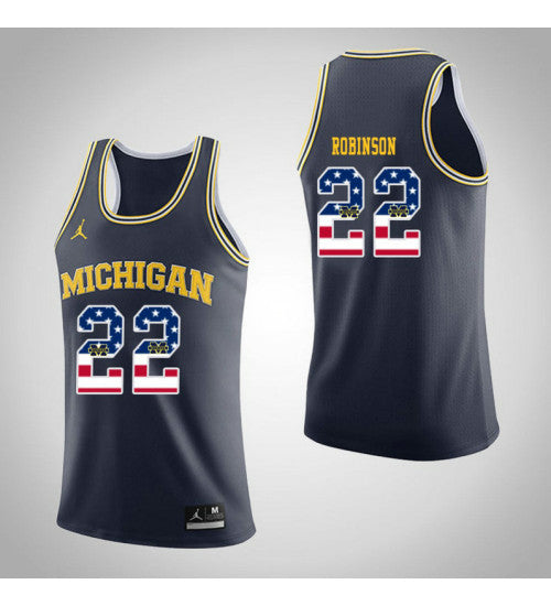 Michigan Wolverines 22 Duncan Robinson Jordan Usa Flag College Basketball Jersey Navy | Stitched Jersey RTJS 8567