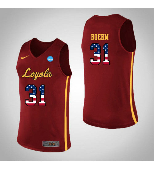 Loyola Chi Ramblers 31 Dylan Boehm Usa Flag College Basketball Jersey Red stitched retro jersey