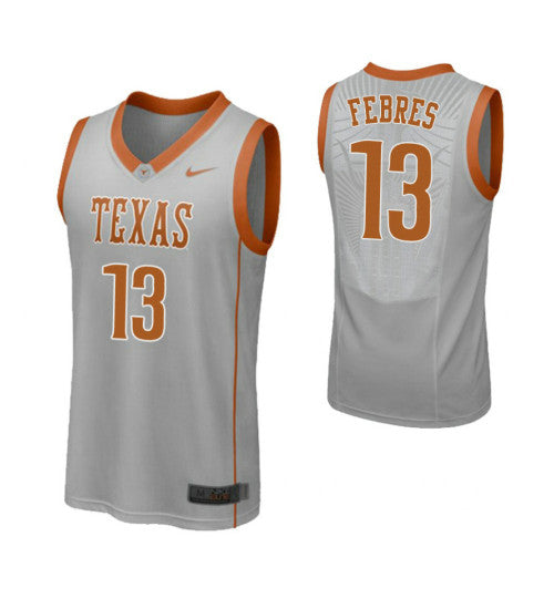 Texas Longhorns Jase Febres #13 Gray stitched throwback college basketball jersey