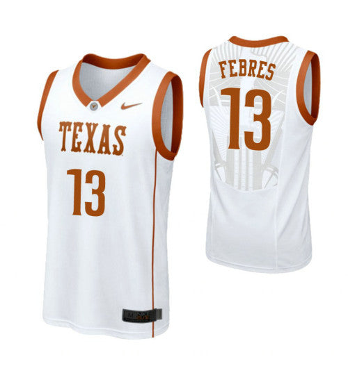 Texas Longhorns Jase Febres #13 White stitched throwback college basketball jersey