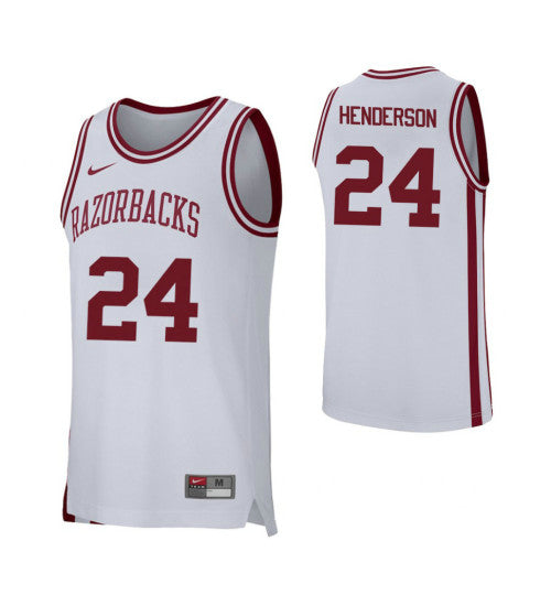 Arkansas Razorbacks 24 Ethan Henderson College Basketball Jersey White stitched basketball jersey for game day fanwear
