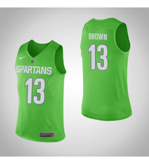 Michigan State Spartans 13 Gabe Brown College Basketball Jersey Green | Stitched Jersey RTJS 8853