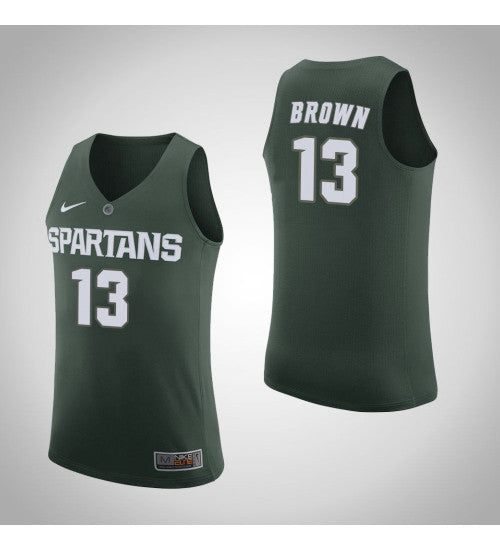 Michigan State Spartans #13 Gabe Brown Home College Basketball Jersey Green stitched college jersey