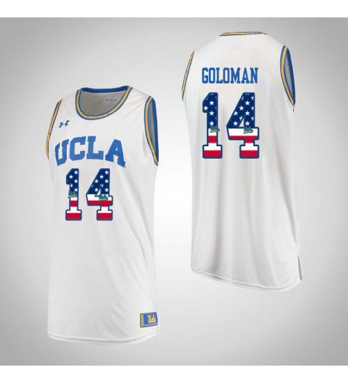 UCLA Bruins Gyorgy Goloman USA Flag #14 White stitched throwback college basketball jersey