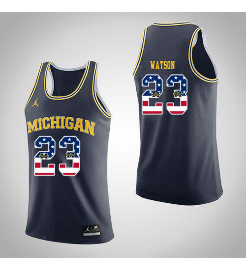 Michigan Wolverines #23 Ibi Watson Jordan USA Flag College Basketball Jersey Navy stitched college jersey