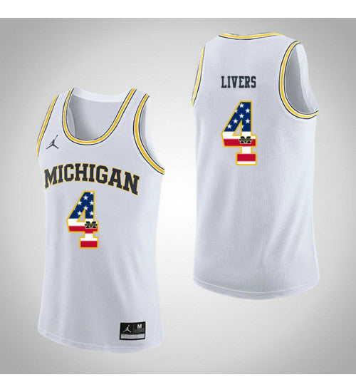 Michigan Wolverines 4 Isaiah Livers Jordan Usa Flag College Basketball Jersey White | Stitched Jersey RTJS 8501