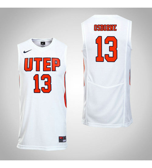 Isiah Osborne Utep Miners #13 White stitched throwback college basketball jersey