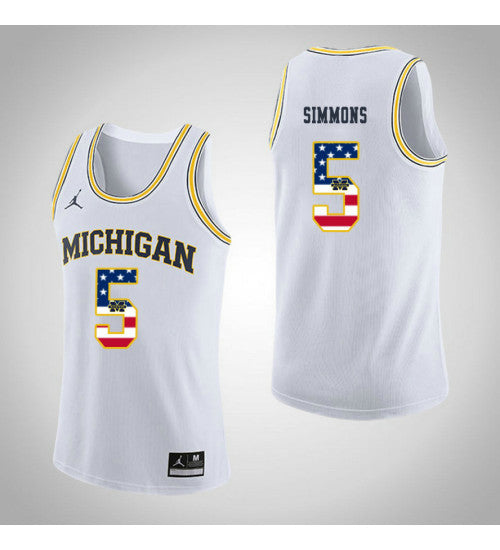 Michigan Wolverines #5 Jaaron Simmons Jordan USA Flag College Basketball Jersey White stitched college jersey