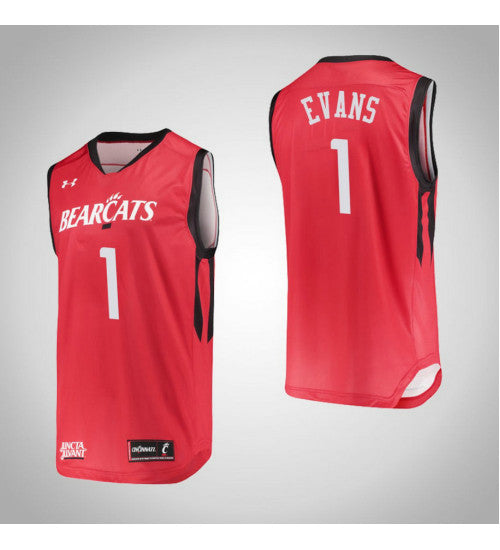 Cincinnati Bearcats 1 Jacob Evans College Basketball Jersey Red | Stitched Jersey RTJS 5133