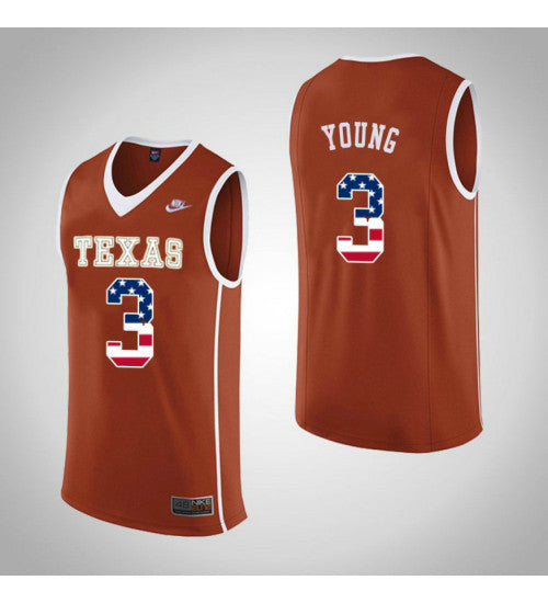 Texas Longhorns Jacob Young 10660 #3 Orange stitched throwback college basketball jersey