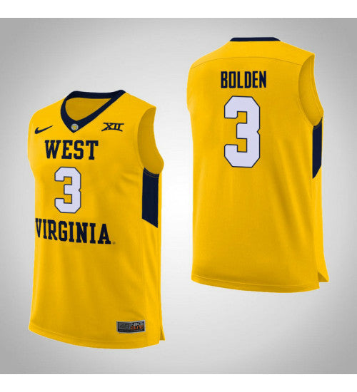 West Virginia Mountaineers James Bolden 11483 #3 Yellow stitched throwback college basketball jersey