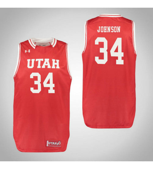 Utah Utes 34 Jayce Johnson College Basketball Jersey Red | Stitched Jersey RTJS 6438