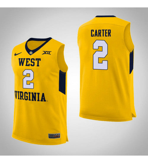 West Virginia Mountaineers Jevon Carter 11452 #2 Yellow stitched throwback college basketball jersey