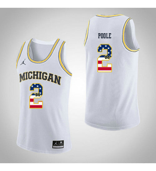 Michigan Wolverines 2 Jordan Poole Jordan Usa Flag College Basketball Jersey White | Stitched Jersey RTJS 8581