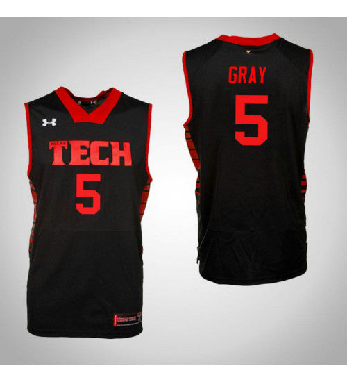 Justin Gray Texas Tech Red Raiders #5 Black stitched throwback college basketball jersey