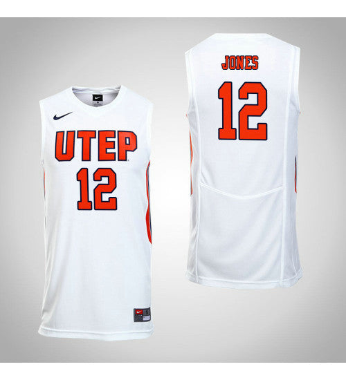 Kelvin Jones Utep Miners #12 White stitched throwback college basketball jersey