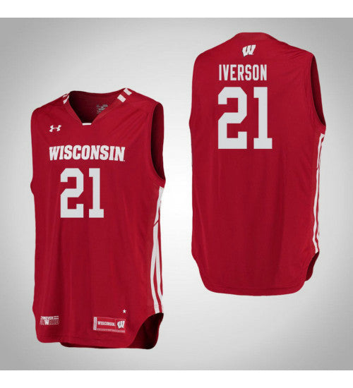 Wisconsin Badgers Khalil Iverson #21 Red stitched throwback college basketball jersey