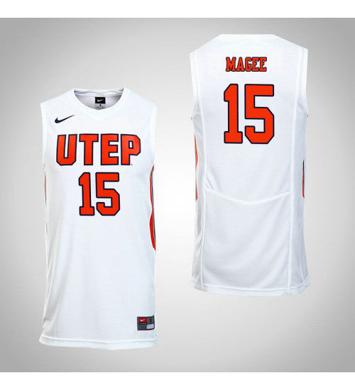 Kobe Magee Utep Miners #15 White stitched throwback college basketball jersey