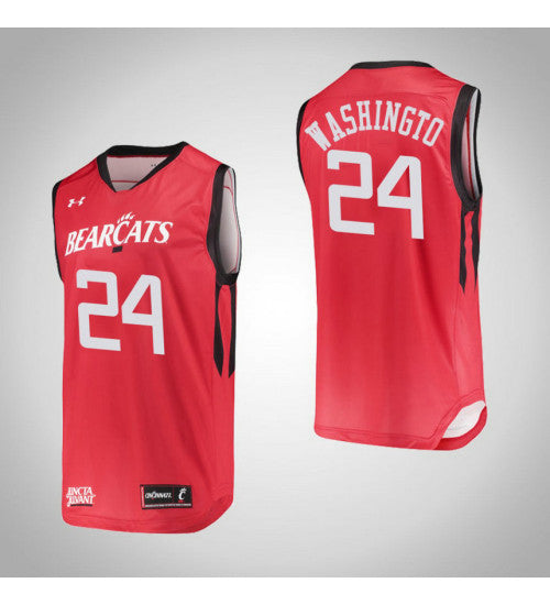 Cincinnati Bearcats 24 Kyle Washington College Basketball Jersey Red | Stitched Jersey RTJS 5113
