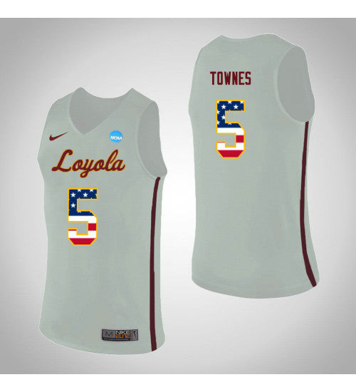 Loyola Chi Ramblers 5 Marques Townes Usa Flag College Basketball Jersey White stitched retro jersey