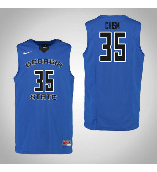 Georgia State Panthers 35 Matt Chism College Basketball Jersey Blue stitched retro jersey