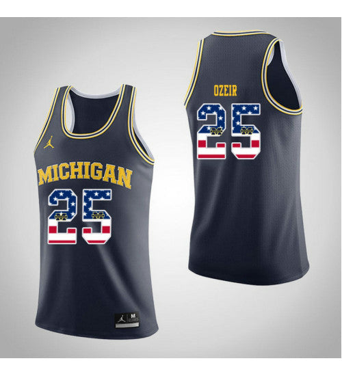 Michigan Wolverines #25 Naji Ozeir Jordan USA Flag College Basketball Jersey Navy stitched college jersey