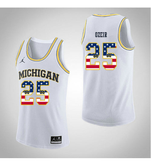 Michigan Wolverines 25 Naji Ozeir Jordan Usa Flag College Basketball Jersey White | Stitched Jersey RTJS 8535