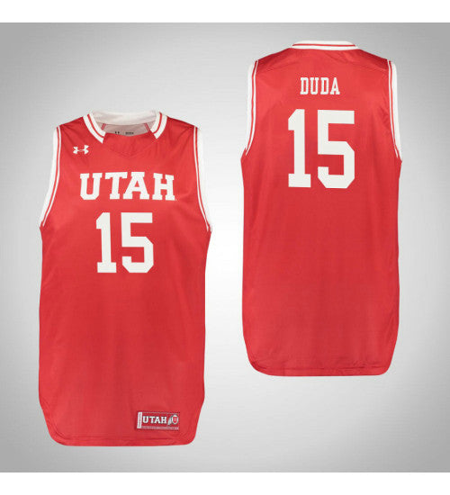 Nate Duda Utah Utes #15 Red stitched throwback college basketball jersey
