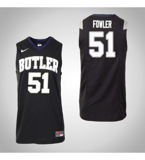 Butler Bulldogs 51 Nate Fowler Master College Basketball Jersey Black stitched basketball jersey for game day fanwear