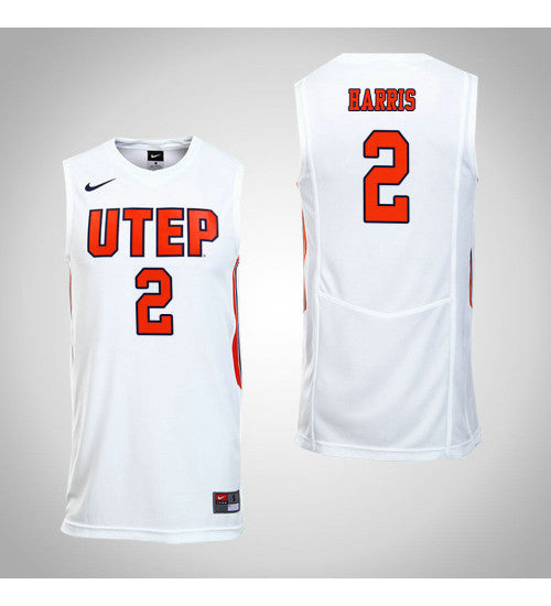 Omega Harris Utep Miners #2 White stitched throwback college basketball jersey