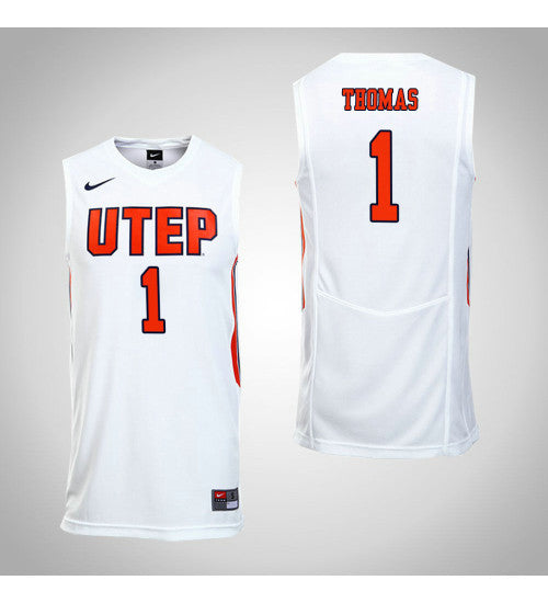 Paul Thomas Utep Miners #1 White stitched throwback college basketball jersey