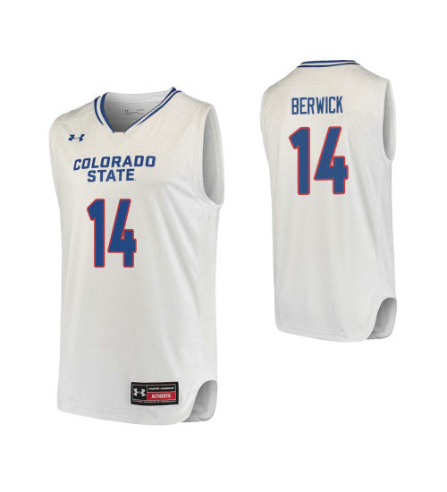 Colorado State Rams 14 Robbie Berwick College Basketball Jersey White stitched basketball jersey for game day fanwear
