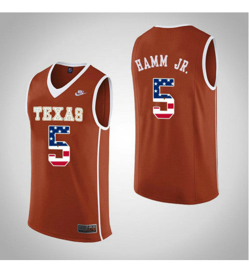 Texas Longhorns Royce Hamm Jr 10687 #5 Orange stitched throwback college basketball jersey
