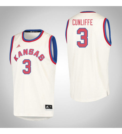 Kansas Jayhawks 3 Sam Cunliffe Hardwood Classics College Basketball Jersey Cream stitched retro jersey