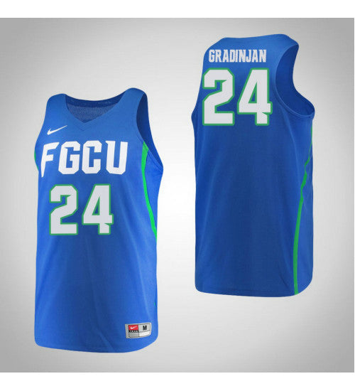 Florida Gulf Coast Eagles 24 Taylor Gradinjan College Basketball Jersey Blue stitched retro jersey