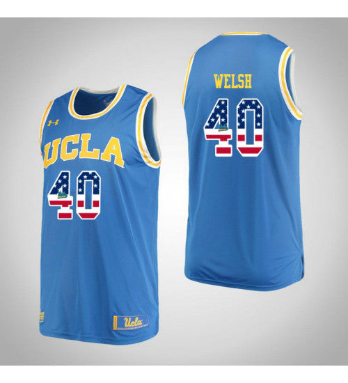 UCLA Bruins Thomas Welsh USA Flag #40 Blue stitched throwback college basketball jersey