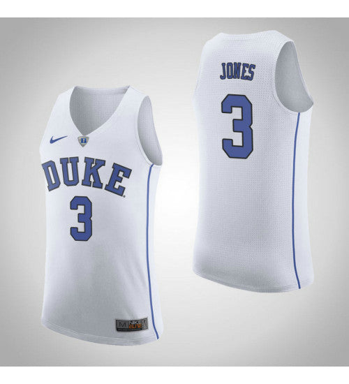 Duke Blue Devils 3 Tre Jones Road College Basketball Jersey White stitched basketball jersey for game day fanwear