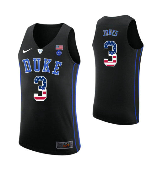 Duke Blue Devils 3 Tre Jones Usa Flag College Basketball Jersey Black stitched basketball jersey for game day fanwear