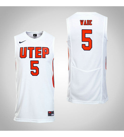 Trey Wade Utep Miners #5 White stitched throwback college basketball jersey