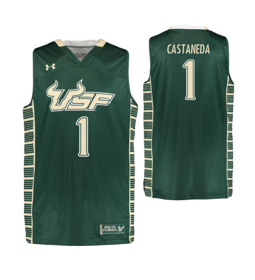 South Florida Bulls Xavier Castaneda #1 Green stitched throwback college basketball jersey