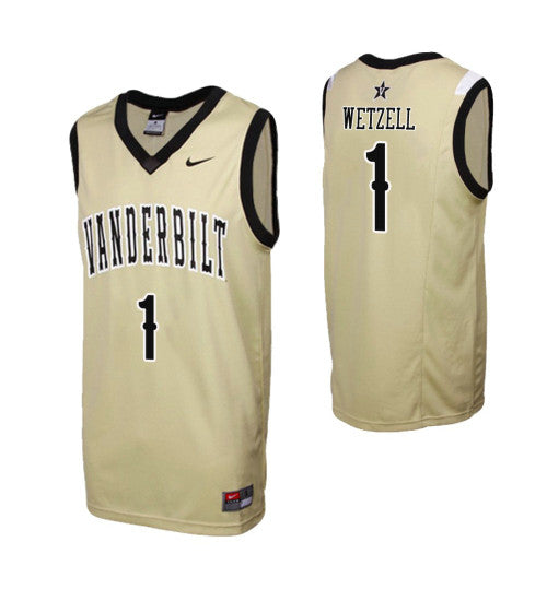 Vanderbilt Commodores Yanni Wetzell #1 Gold stitched throwback college basketball jersey