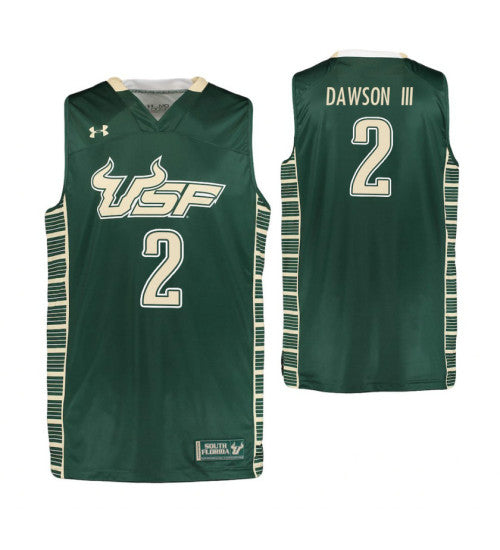 South Florida Bulls Zack Dawson III #2 Green stitched throwback college basketball jersey