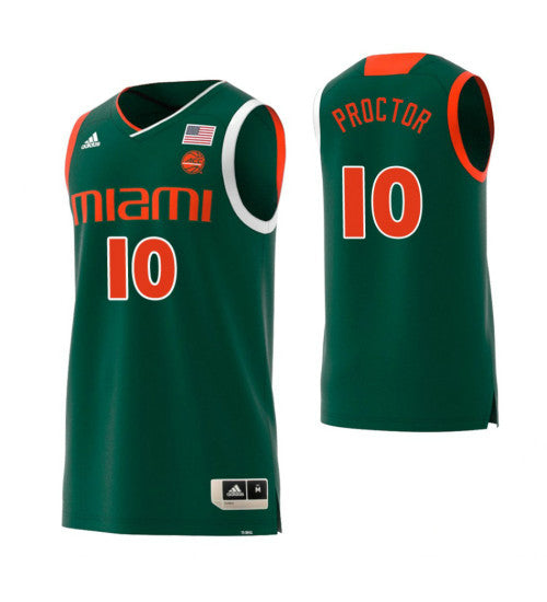 Miami Hurricanes 10 Dominic Proctor College Basketball Jersey Green | Stitched Jersey RTJS 3158