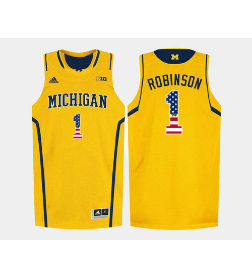 Michigan Wolverines #1 Glenn Robinson Iii Gold Alternate USA Flag College Basketball Jersey stitched college jersey