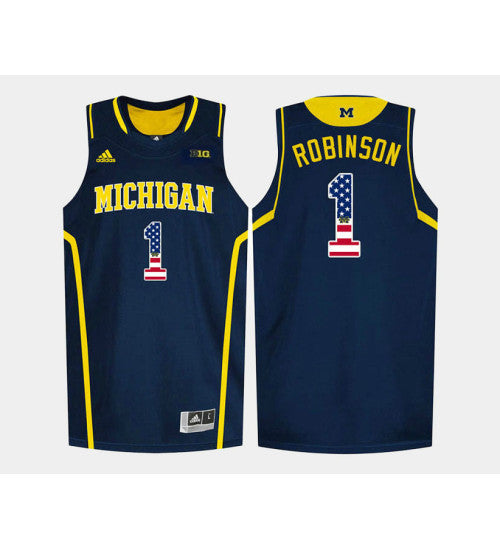 Michigan Wolverines 1 Glenn Robinson Iii Navy Road Usa Flag College Basketball Jersey | Stitched Jersey RTJS 8651