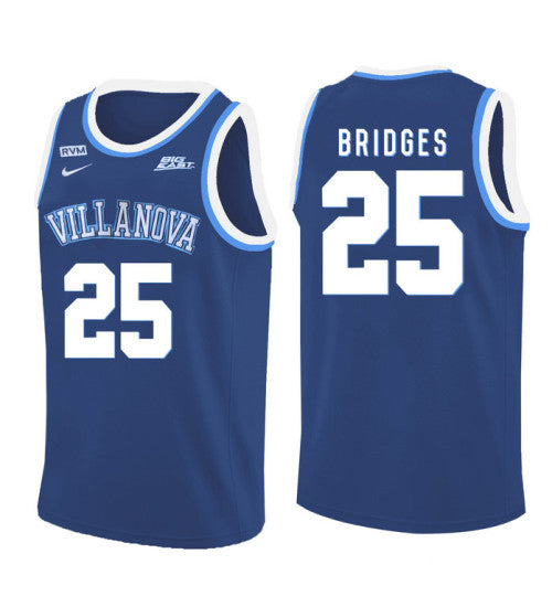 Villanova Wildcats Mikal Bridges 11204 #25 Blue stitched throwback college basketball jersey