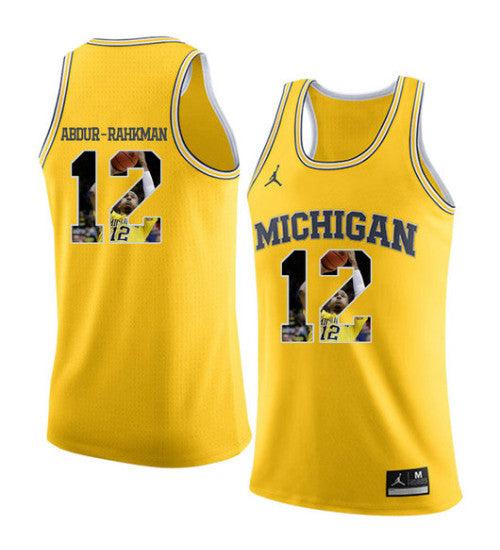 Michigan Wolverines #12 Muhammad Ali Abdur Rahkman College Basketball Jersey Yellow stitched college jersey